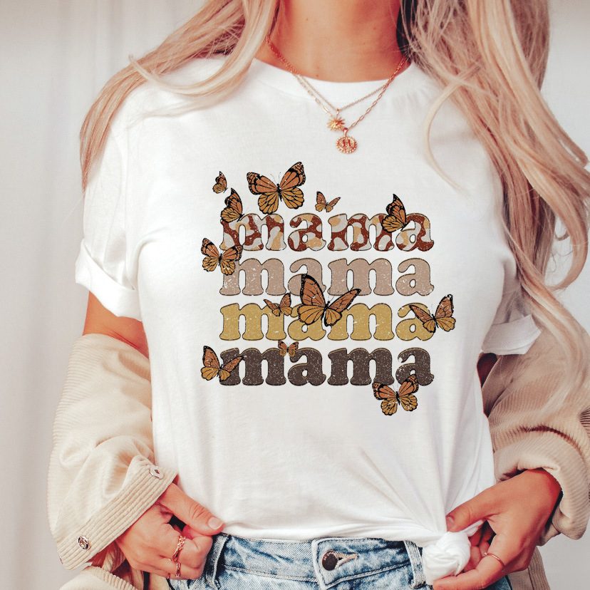 Women's trend mama Mother's Day pattern print round neck short-sleeved T-shirt women's top_voghion.com