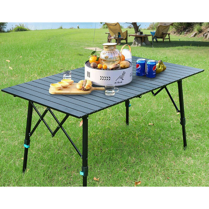 Outdoor Aluminium Legierung Klapp Liefert Picknick Tragbare Hebe Camping Holzmaserung Huhn Rollen Tisch_voghion.com