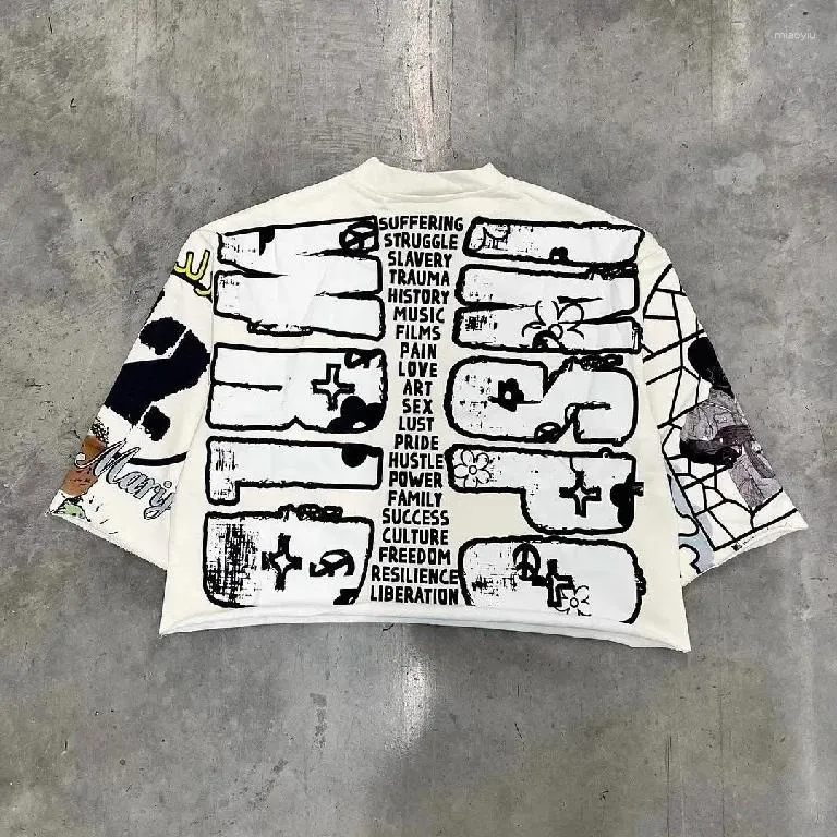 Meeste T-särgid Keskmise pikkade varrukatega Meeste Naiste Punk Hip Hop Graffiti Stiilis Graafiline T-särk, Haruku Avatud lühikeste varrukatega_voghion.com