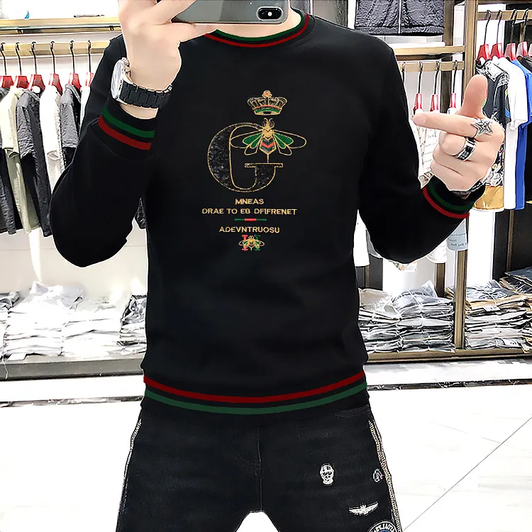 Herren Sweatshirt Mit Pailletten Stickerei Langarm Pullover_voghion.com