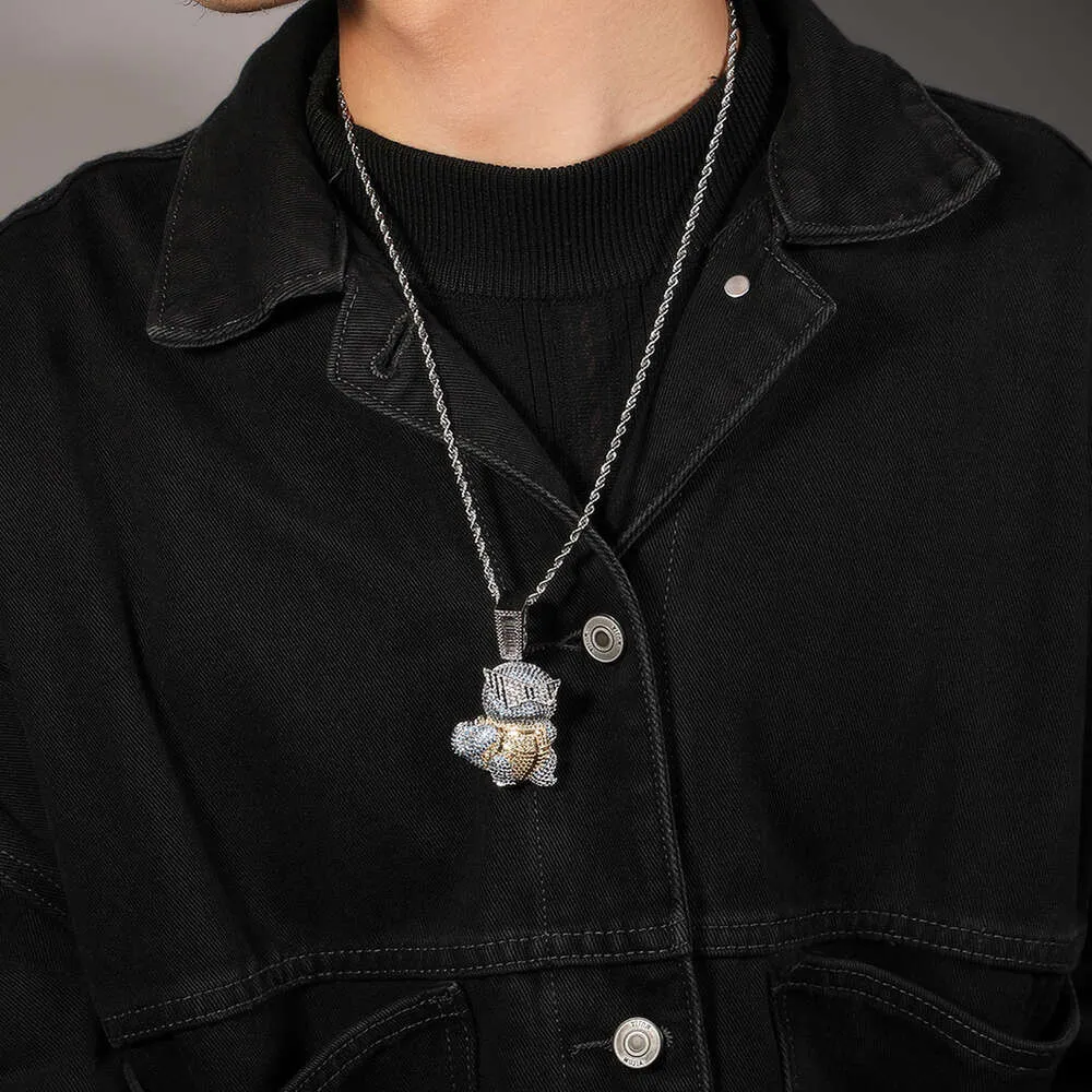 Collana con ciondolo a forma di tartaruga Jeannie dei cartoni animati hip hop, con ciondolo a forma di catena e personalità, con diamanti taglio brillante, in oro e argento sterling._voghion.com