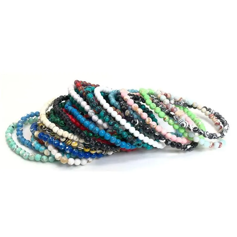 Ketten 4mm Chakra Perlen Energiearmband Natürliche runde Türkis Malachit Stein Stretch Armreifen für Frauen Männer Handgefertigt_voghion.com