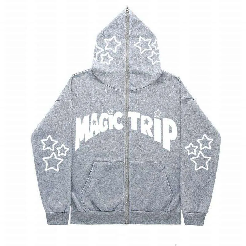Felpa con cappuccio a forma di stella con lettera a faccia intera, cerniera nella parte superiore, giacca alla moda, abbigliamento maschile personalizzato_voghion.com