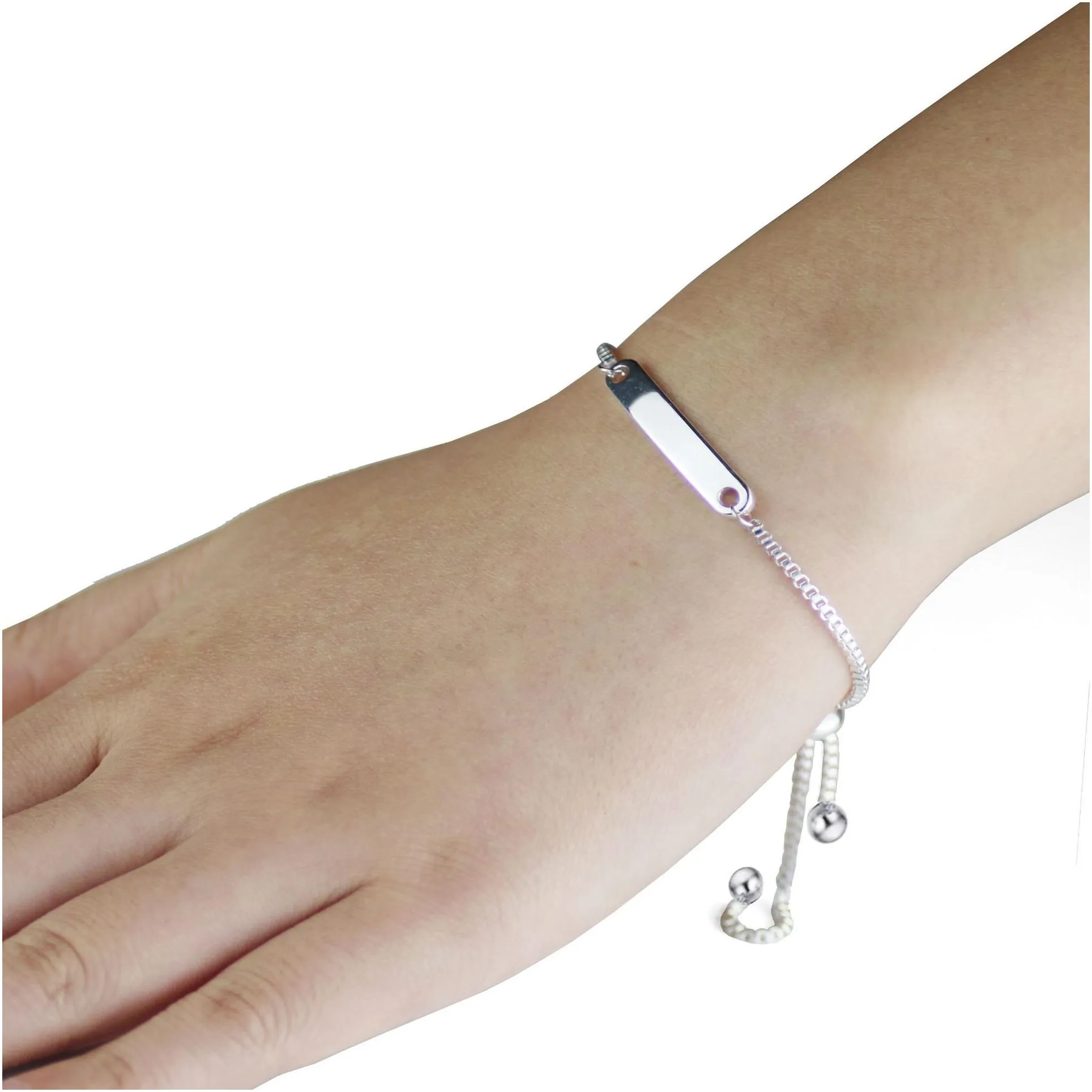Pulsera de barra en blanco de acero inoxidable con nombre personalizado y dijes iniciales para mujeres, joyería personalizada_voghion.com