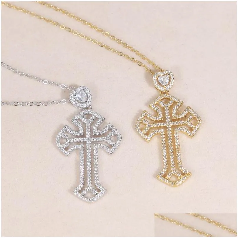 Pendant Necklaces 2024 New Styles Fashion Cross Necklace Paved Heart Cz Love For Women Mom Ice Out Jewelry Drop Delivery_voghion.com
