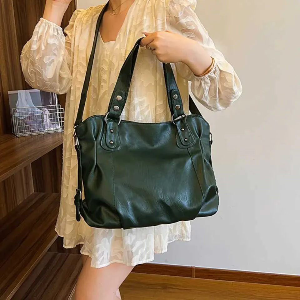 Borsa a tracolla vintage classica retrò alla moda in morbida pelle PU casual con tracolla singola, grande capacità_voghion.com