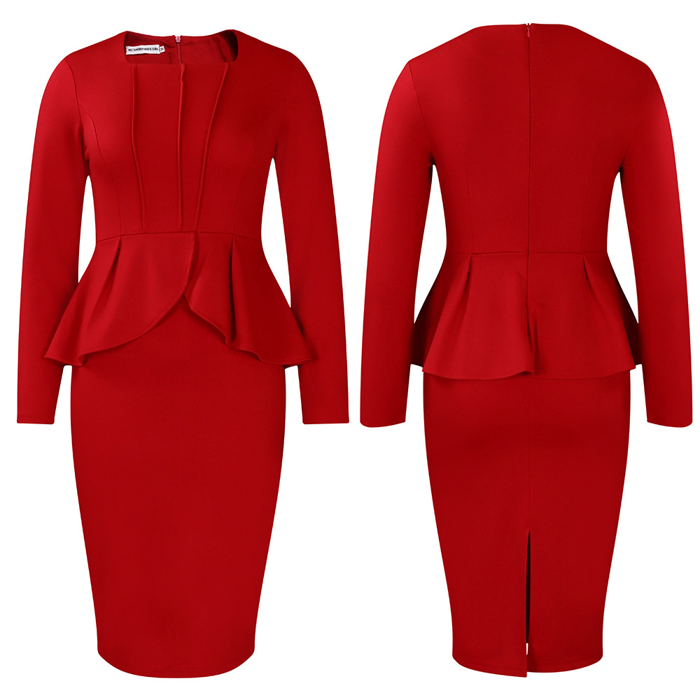 Women's Autumn And Winter New Long-sleeved OL Temperament Elegant Ruffled African Dress_voghion.com