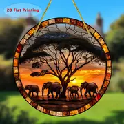 One Piece, A 2D Printed Round Acrylic Dusk Elephant Colorful Garden Sun Catcher._voghion.com