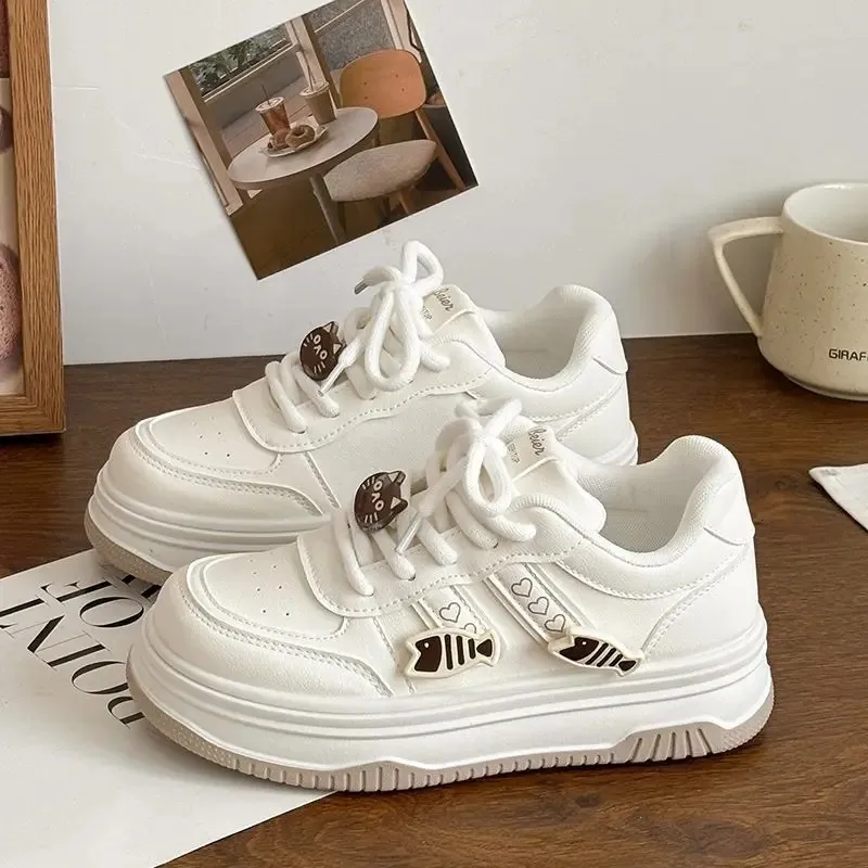 SHANPA Kawaii Platform Sneakers per donna Carine Dolci Tinta Unita Sportive Casual Versatili Scarpe Femminili 250614_voghion.com