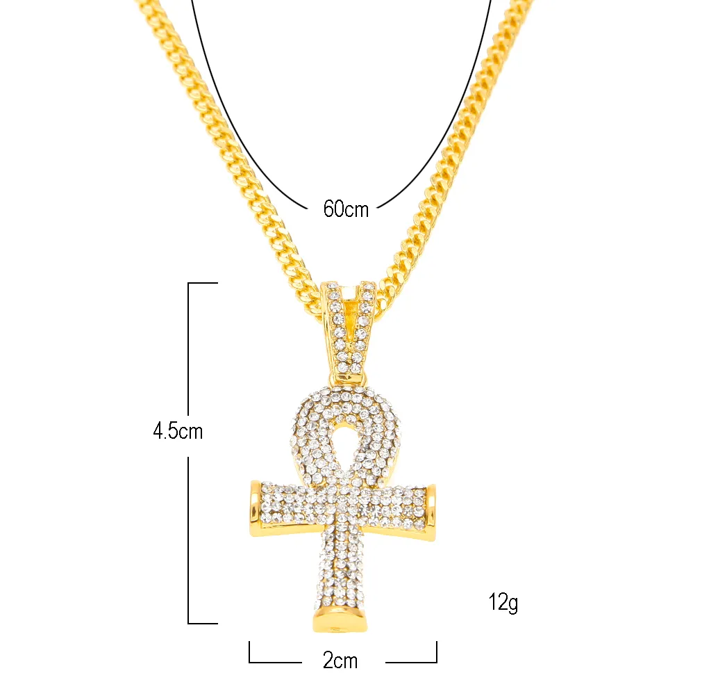 Hip-hop Ankh Pendant Necklace With Ruby Gemstone Set For Men_voghion.com