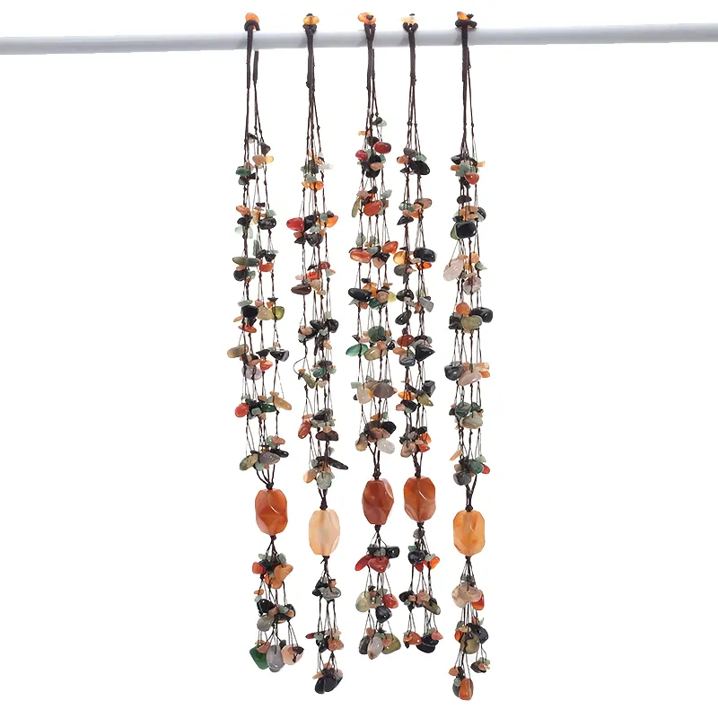 Natural Stone Tassel Necklace Ethnic Beaded Chain For Women Men_voghion.com