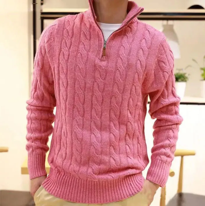 Maglioni da uomo, polo da designer, con mezza cerniera, con cappuccio, manica lunga, lavorato a maglia, con cavallo intrecciato, collo alto, uomo e donna, ricamo_voghion.com