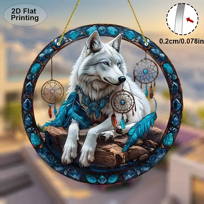 Wolf-Traumfänger aus Acryl mit blauen Federn und Perlen. Perfekt für Schlafzimmer/Wohnzimmer/Außendekoration. Einzigartiges Geschenk für Schwestern/Freunde_voghion.com