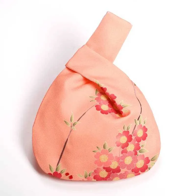 Japanese knot wrist handmade retro handbag portable mini printed wer bucket large capacity folding party bag Y241106_voghion.com