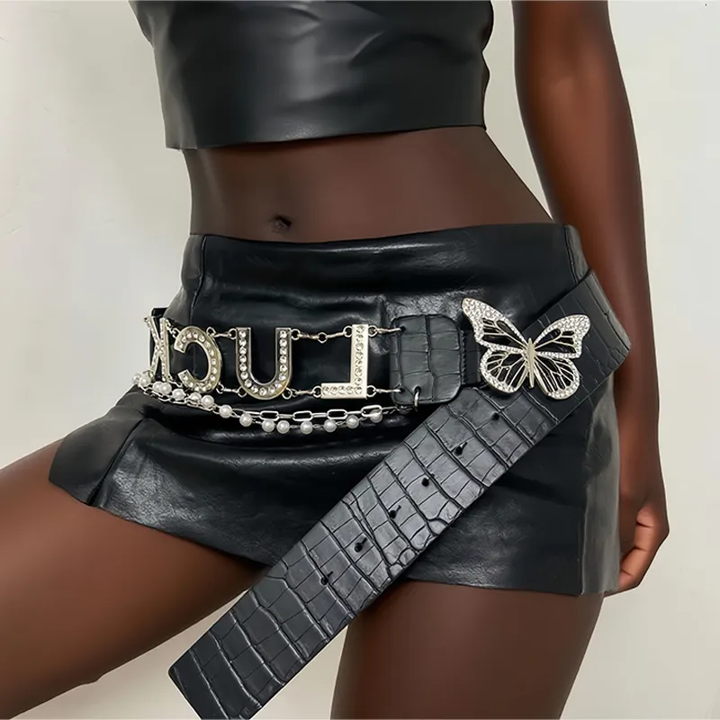 Monogrammed Rhinestone Waist Chain Belt_voghion.com