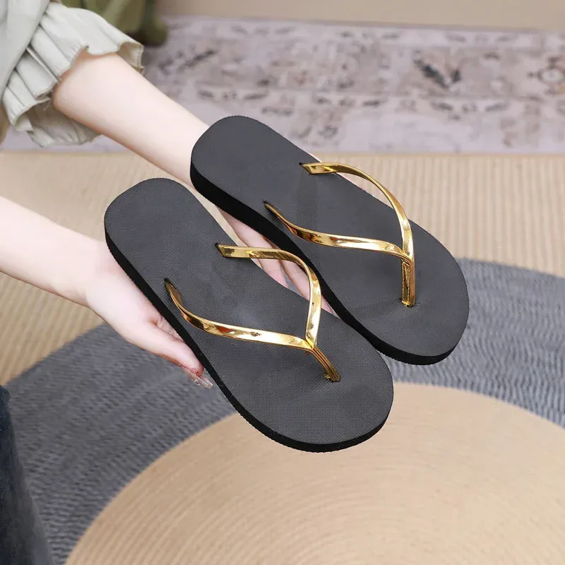 Ciabatte da spiaggia con cinturino sottile infradito alla moda semplici da donna, da interno e da casa, da esterno, antiscivolo in PU_voghion.com