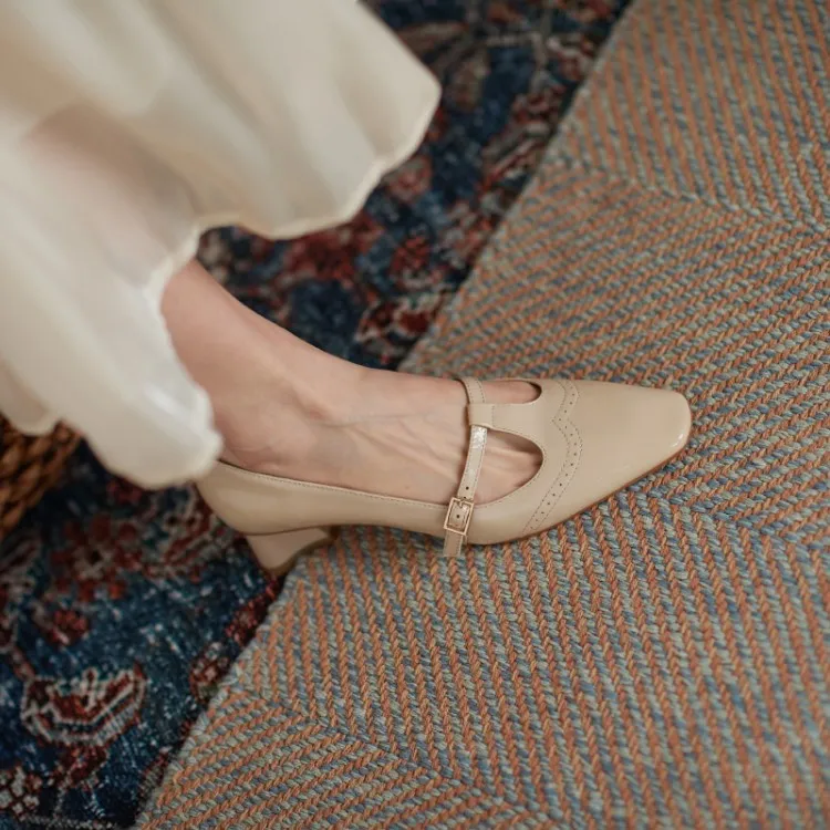 Shoes Spring/Autumn Patent Leather Solid Color T-shaped Buckle Pumps Square Toe Chunky Heel Versatile Mary Jane For_voghion.com