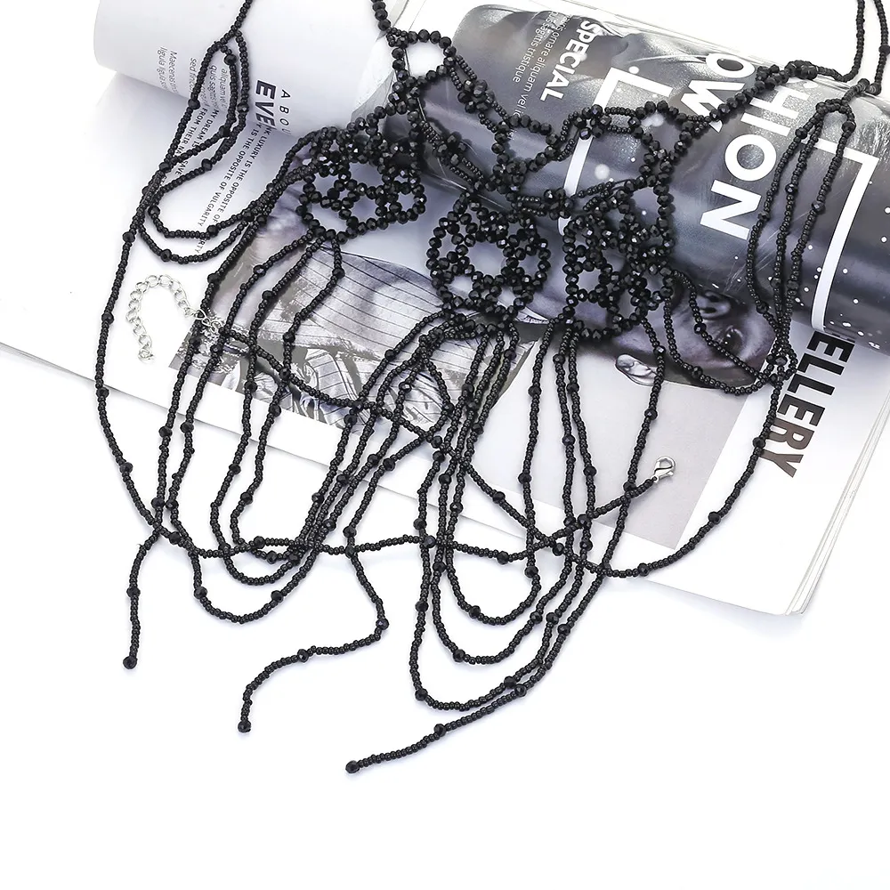 Chains Temperament Hand Woven Multi-layer Beaded Tassel Necklace_voghion.com