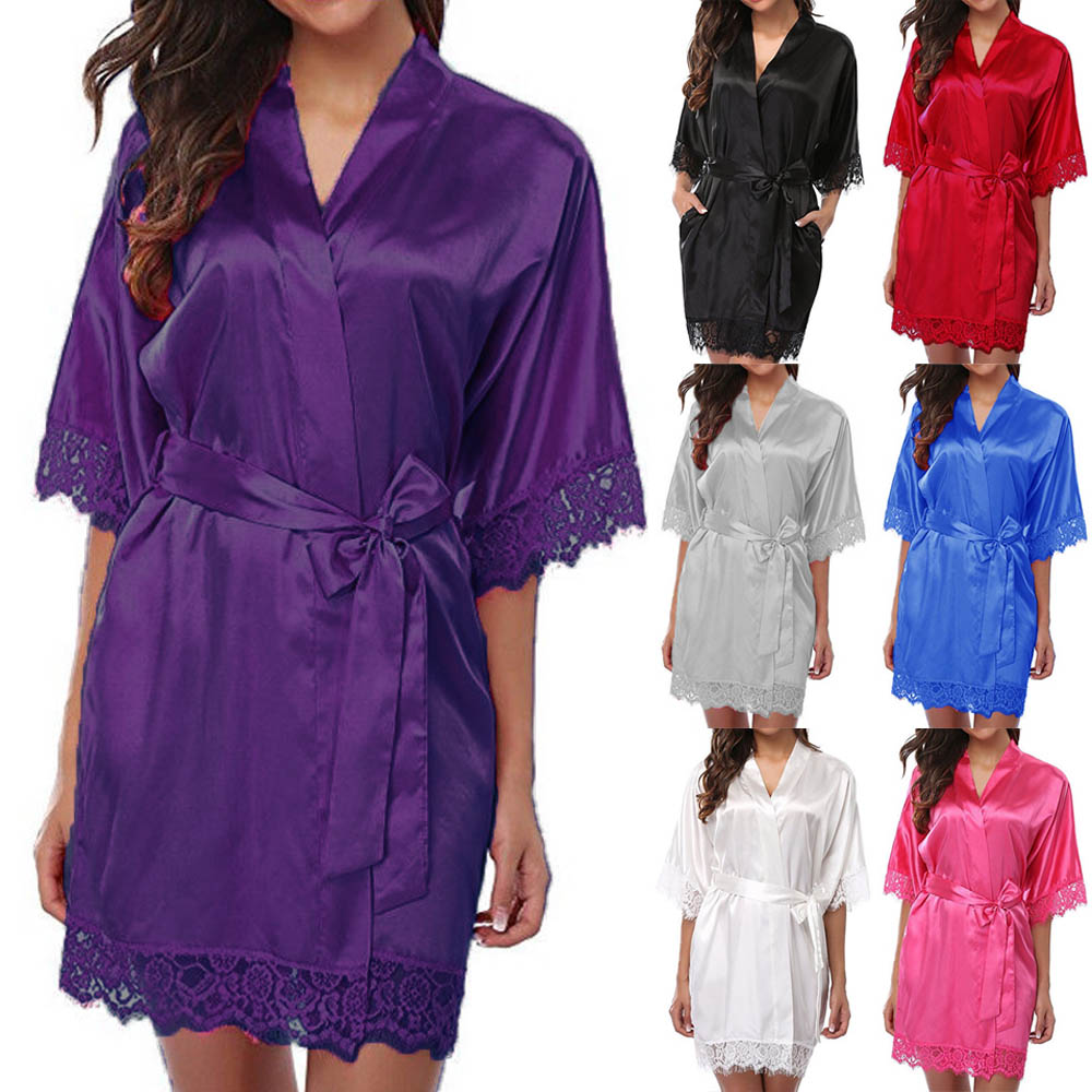 InjSatin-Robe de nuit en dentelle pour femme, lingerie sexy, douce, lisse, pyjama_voghion.com