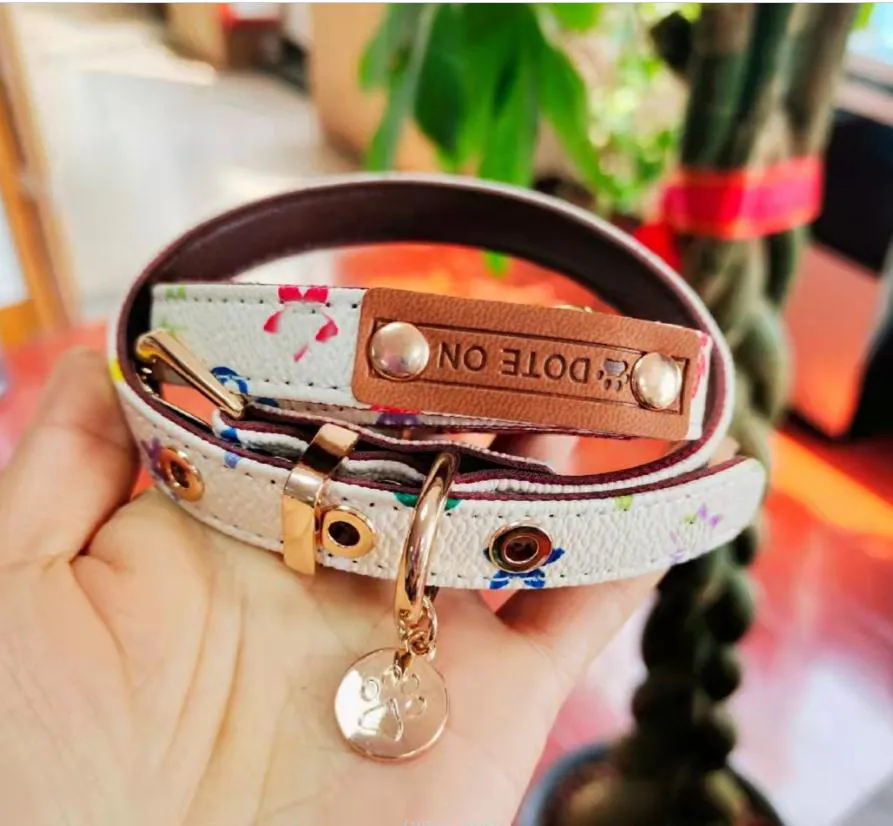 Guinzagli con retro in PU e lettera, in pelle, con collare Teddy, per passeggiate con cani e gatti, con fiori, di design, per animali domestici_voghion.com