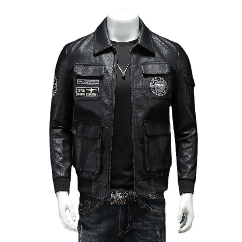 Men’s Clothing Jacket Casual Leather Men’s Biker Jacket Slim PU Leather Jacket With Lapel