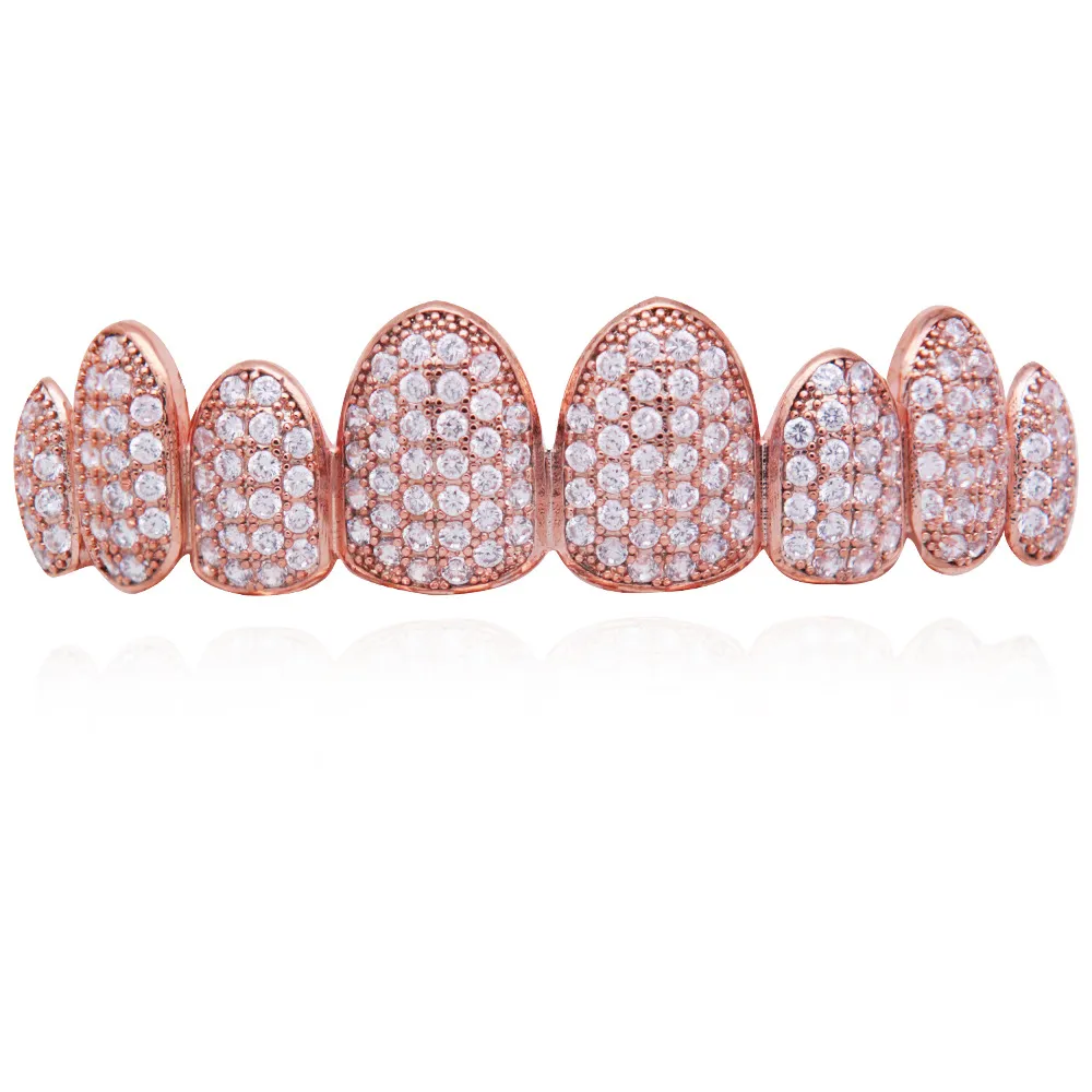 Rose Weißgold Vampir Grillz Iced Out Fang Grills Voller bunter Durchmesser Cosplay Zahnkappe Zahnspange_voghion.com