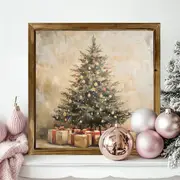Vintage-Holzschild mit Weihnachtsbaum – 20,3 x 20,3 cm, rustikale Weihnachtsdekoration. Perfekt für Wohnzimmer, Küche oder als festliches Geschenk._voghion.com