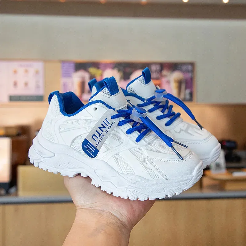 Tênis de corrida infantil para meninos e meninas, novo, casual, esportivo, confortável e respirável, branco, tamanho 26 a 37_voghion.com