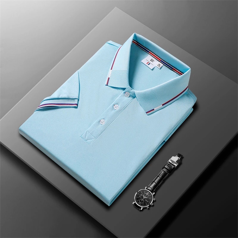 Men's Business Casual Polo Short Sleeve T-shirt Summer Comfortable And Breathable Solid Cotton Top_voghion.com