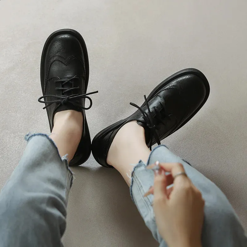 Womens Leather Oxford Flat Round Toe Derby Sneakers Party Shoes_voghion.com