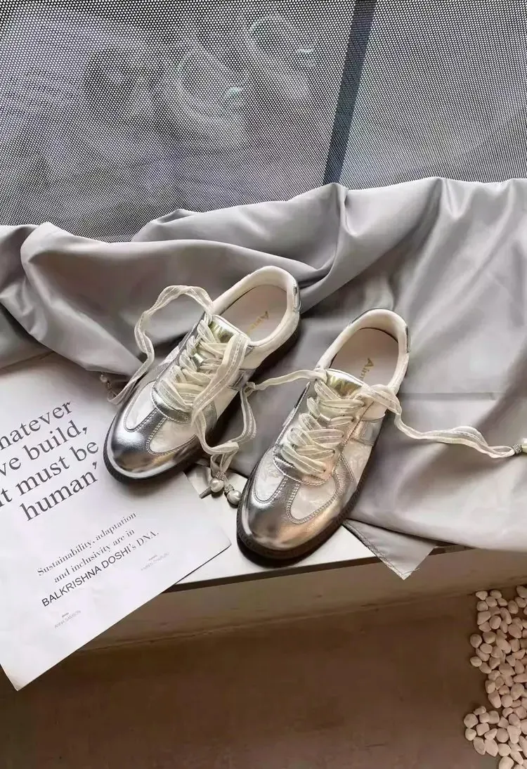 Size 35-40 Real LeatherSatin Surface Women Casual Sneakers Breath Tennis Athletic Flats Low Heels Lace-Up Spring Hike_voghion.com