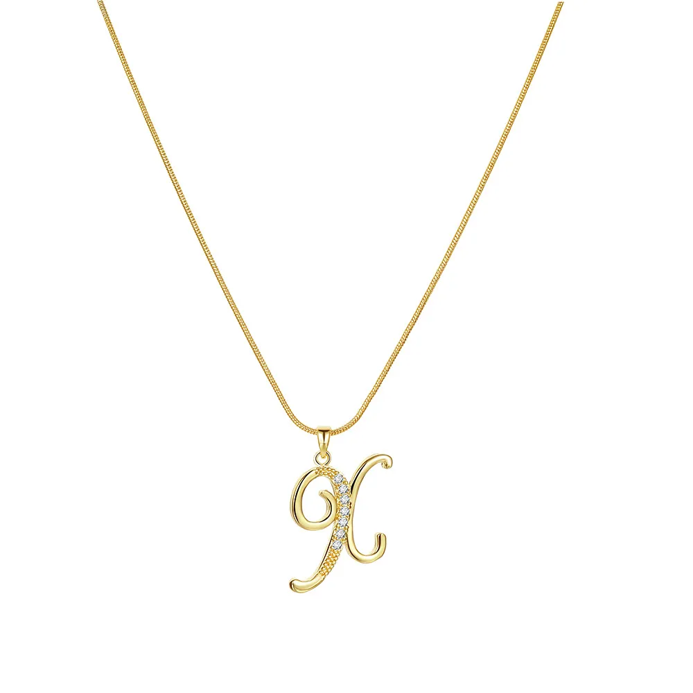 Colliers pendentifs personnalisés CZ A-Z Alphabet Collier Bijoux Plaqué Or Lettre Initiale Cursive Vieil Anglais_voghion.com