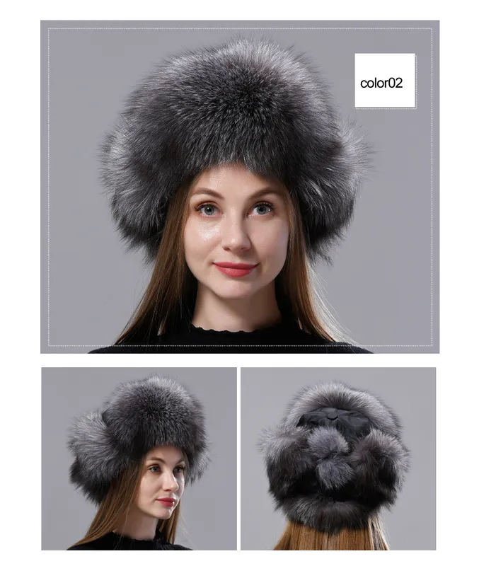 Gorro de aviación ruso de piel natural con orejas Ushanka para mujer, cálido, esponjoso y elegante, gorro de cola para mujer, gorros auténticos de moda para invierno._voghion.com