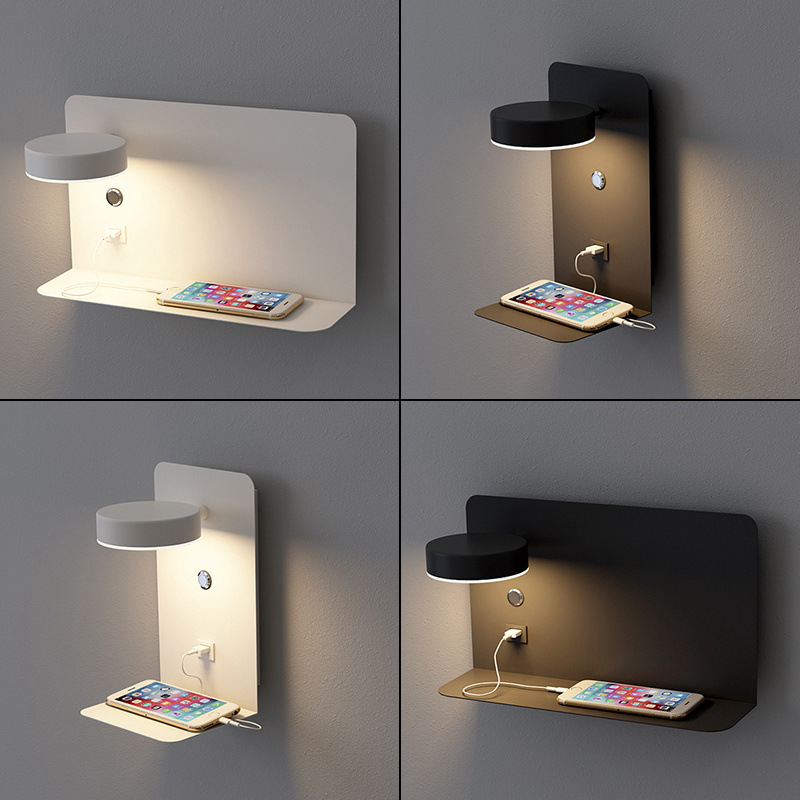 Applique a LED con interruttore e interfaccia USB Lampada da parete bianca e nera alla moda, illuminazione per corridoio, corridoi, lampade artistiche, lampada da tavolo_voghion.com