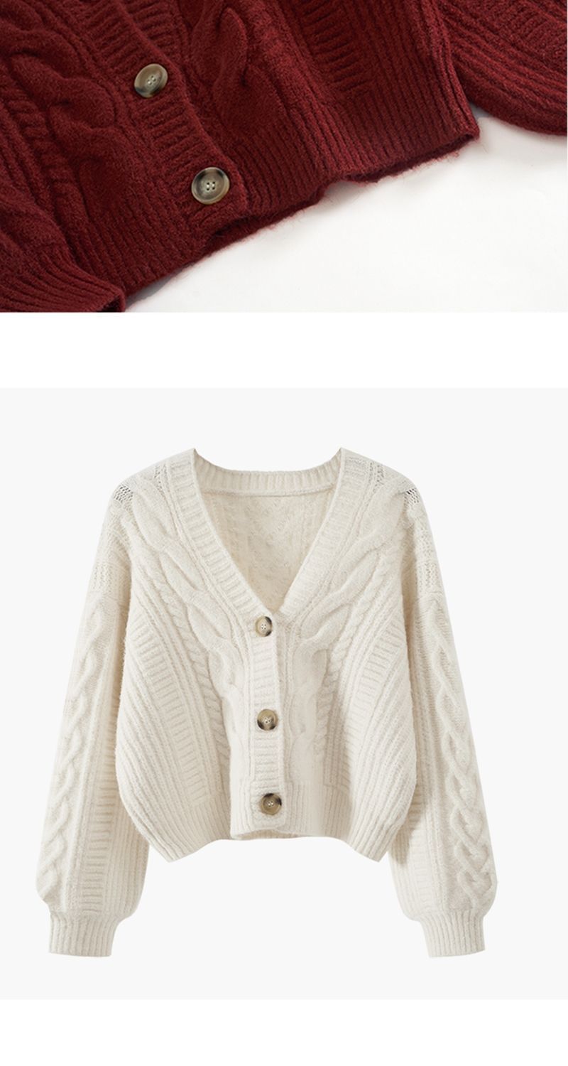 Vêtements pour femmes Pull col en V lâche femmes style paresseux automne et hiver vêtements d'extérieur 2024 nouveaux hauts rétro twist court_voghion.com