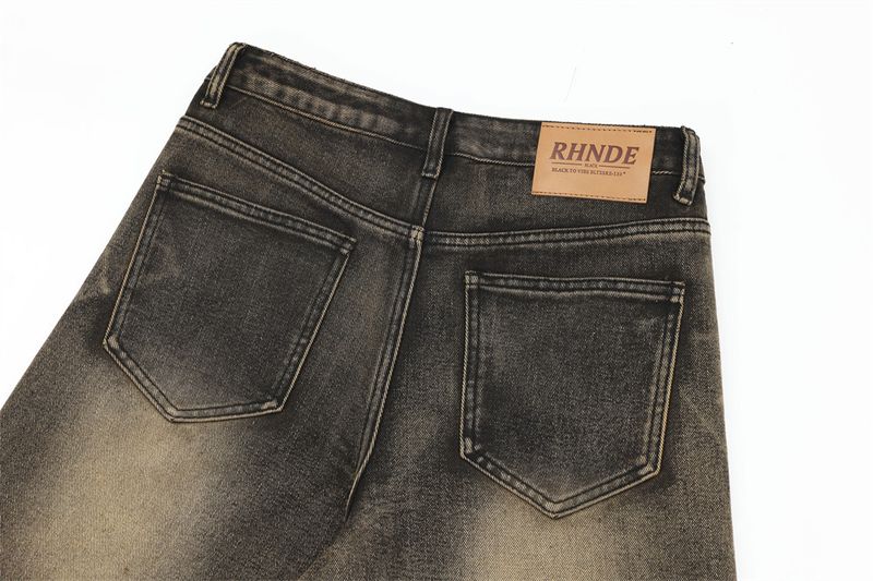 Pantaloni scurți bărbătești, din denim spălat și uzat, lejeri, casual, cu croială dreaptă, până la genunchi, stil american VIP la modă, pentru străzile principale_voghion.com