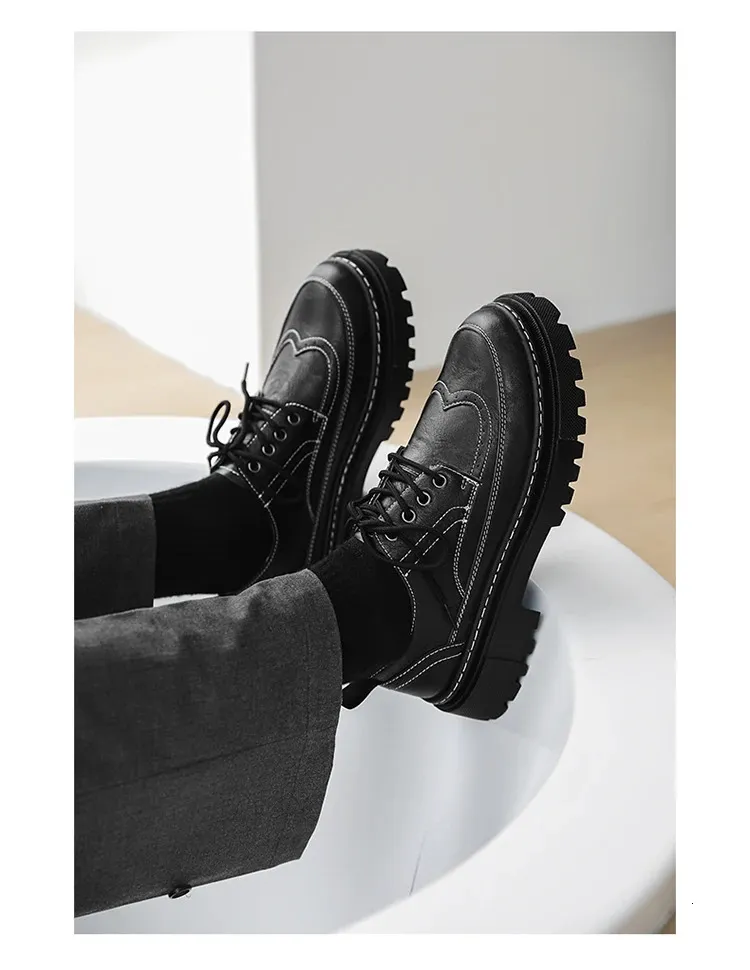 STRONGSHEN Heren Casual Leren Dikke Zool Formele Mode Handgemaakte Brogue Zakelijke Schoenen Oxford Atos Hombre 240614_voghion.com