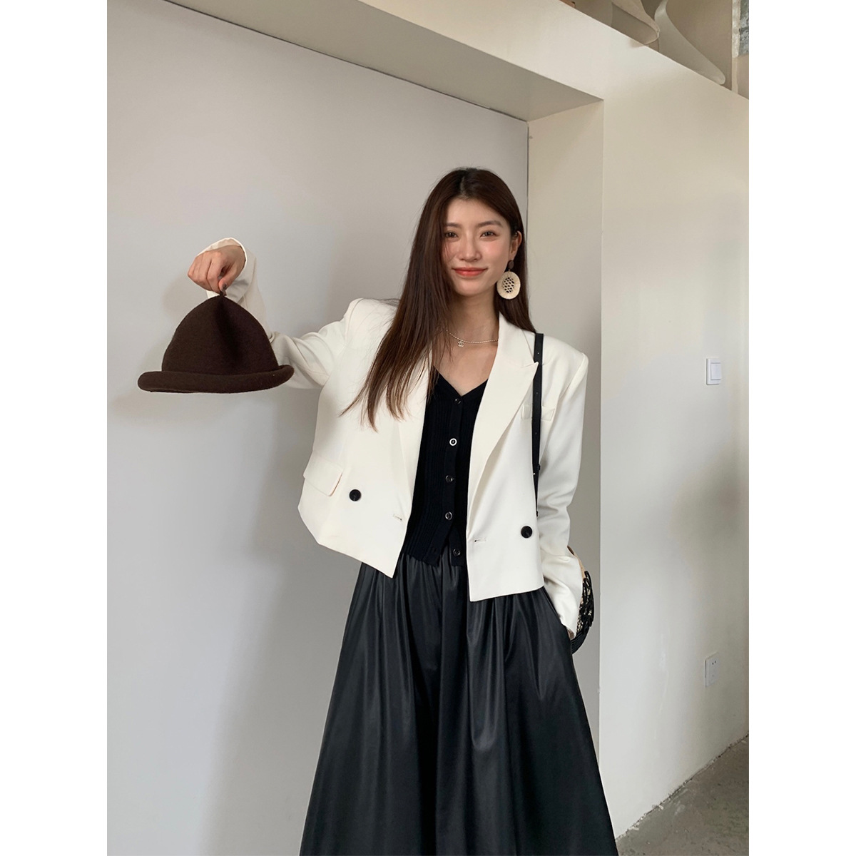 Women’s Clothing casual short double breasted autumn solid color