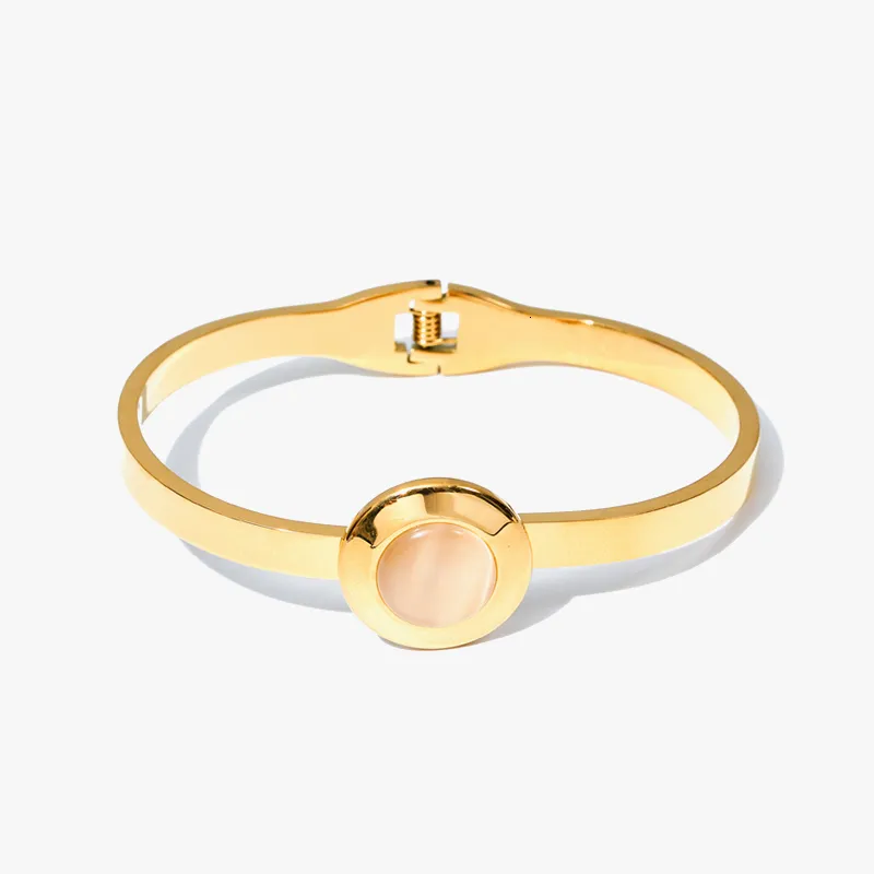 Stone Bangle Bracelet For Women Stainless Steel Waterproof Jewelry_voghion.com