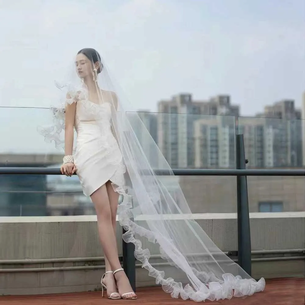 Hair Jewelry Romantic Bridal Veils 1 Tier Rigid Organza Ruffled Edges Veil NO COMB Wedding Bride Accessories VP72_voghion.com