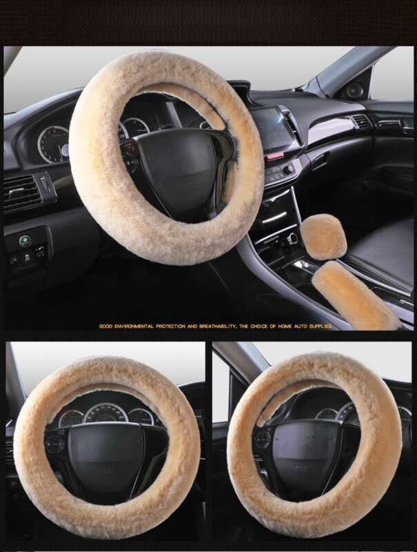 Steering Winter Otter Rabbit Fur Car Steering Wheel Plush Cartoon Handle Cover Three Piece Set Universal_voghion.com