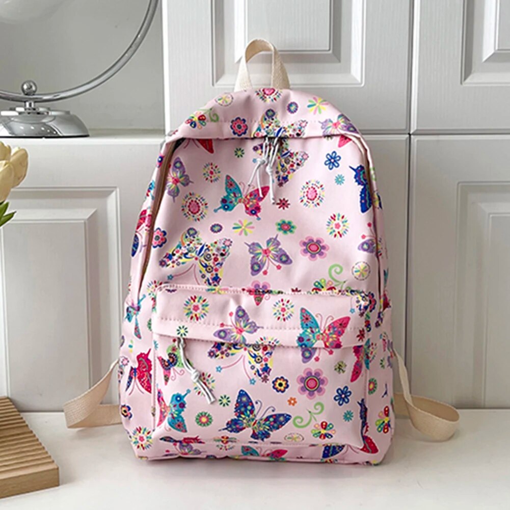 School for Girls Teens Women Laptop Knapsack Cute Butterfly Floral Backpack Nylon Large Student Book Bags 2023_voghion.com