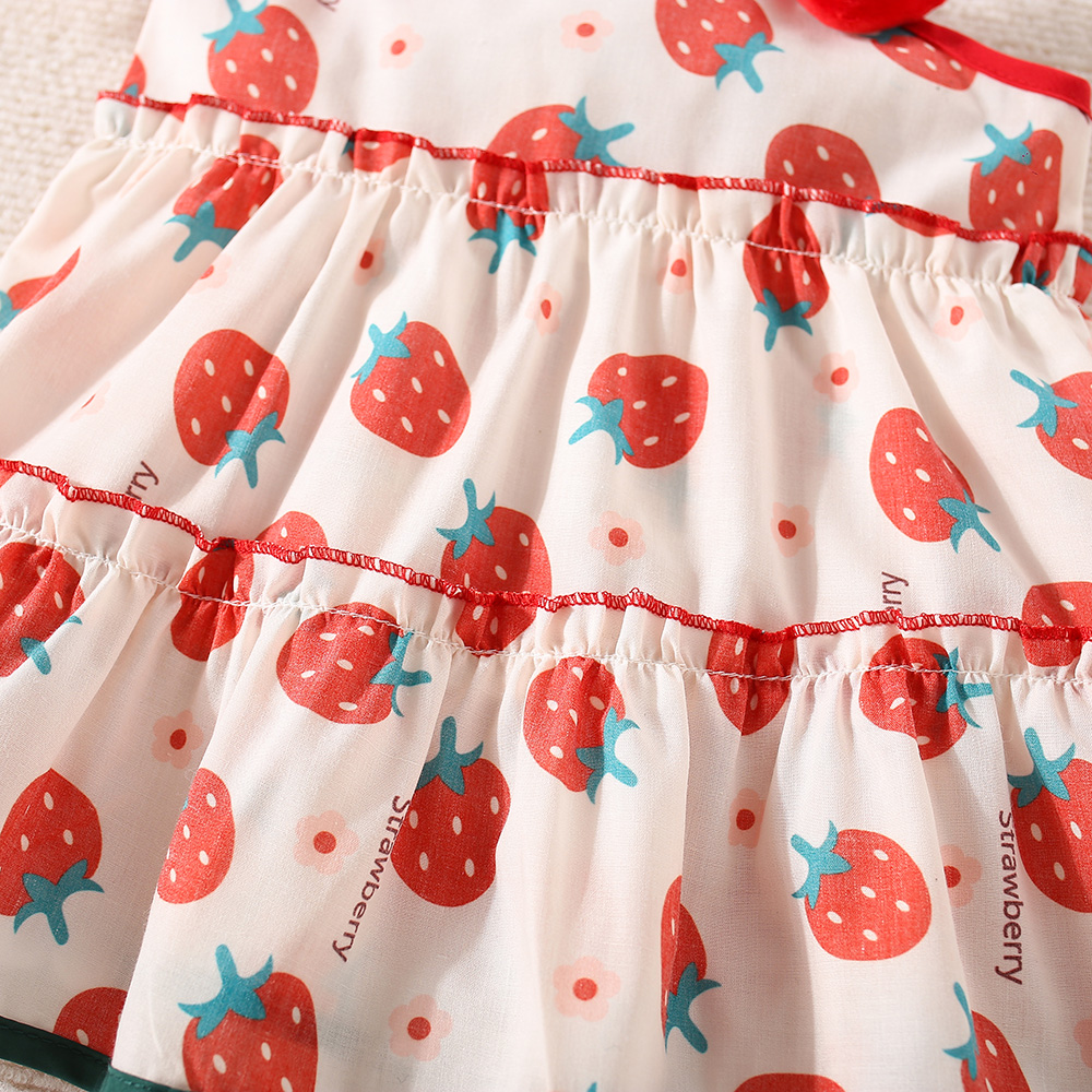 Kleinkind Mädchen Kleid Süße Erdbeere Gedruckt Rot Kleid Mode Kinder Kleidung_voghion.com