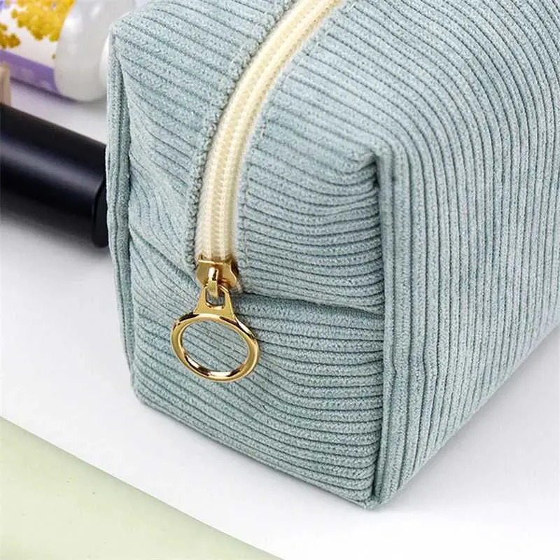 Womens Corduroy solid color makeup travel portable face wash storage bag organizer wallet Y241023_voghion.com