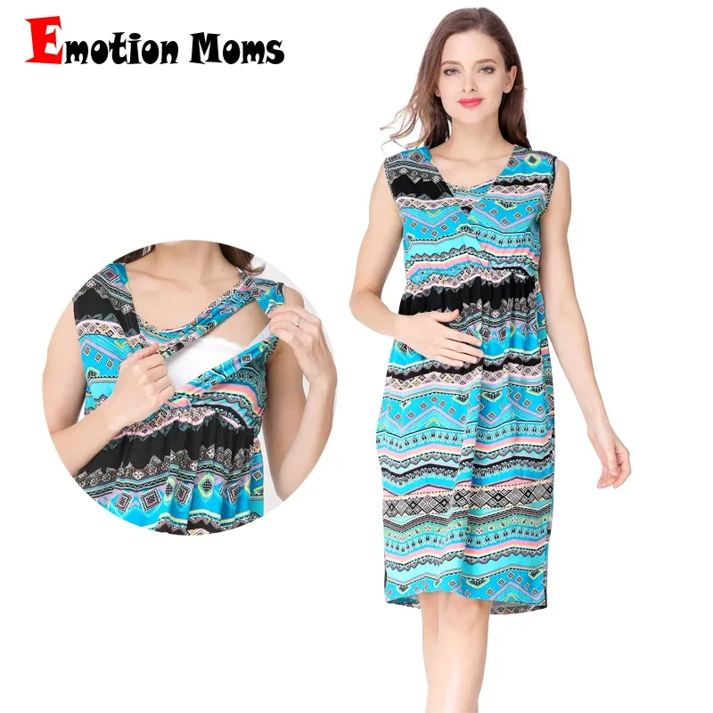 2024 New VNeck Summer Breastfeeding Dresses Sleeveless Dress for Pregnant Women Maternity Clothes_voghion.com