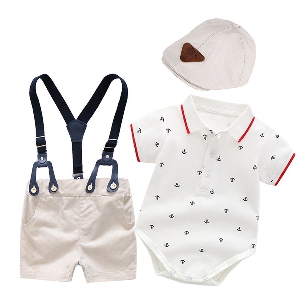 Children's Summer new style infant clothing, children's crawling clothes, triangle khaki + hat multi-piece set, gentleman's clothing_voghion.com