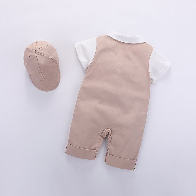 Mutter & Kinder Sommer baby kleid gentleman kleid junge kurzarm weste overall/klettern anzug + hut_voghion.com