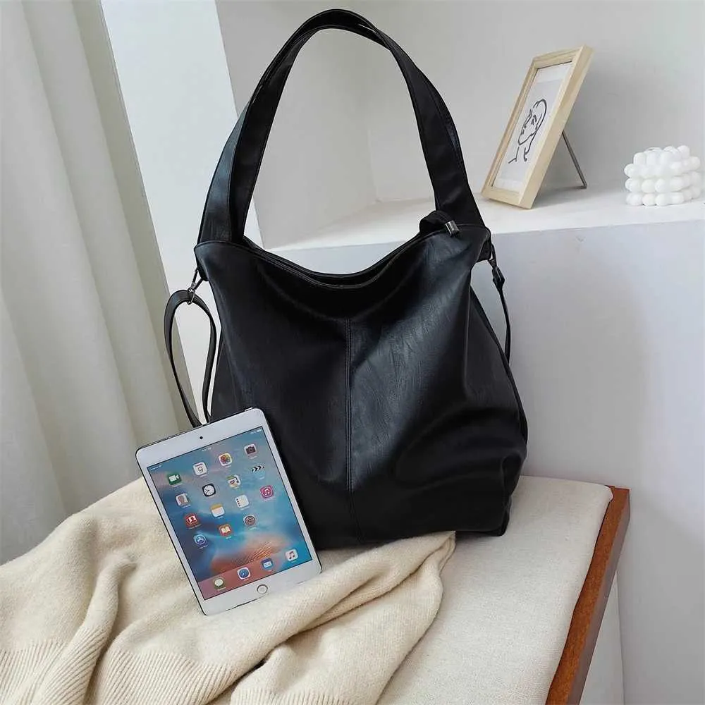 Moods Oversized Black Shoulder Bags per donna in morbida pelle, grande capacità, shopper tote, doppia tracolla, grande borsa a tracolla_voghion.com