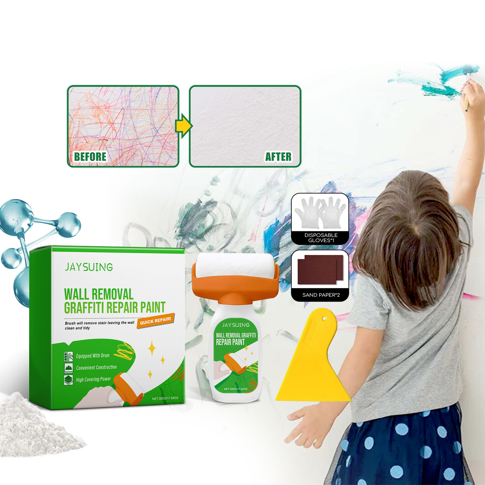 JAYSUING Wall Removal Graffiti Repair Paint, Wall Graffiti Stain Cover Repair Home Self-Painted Wall Paint_voghion.com