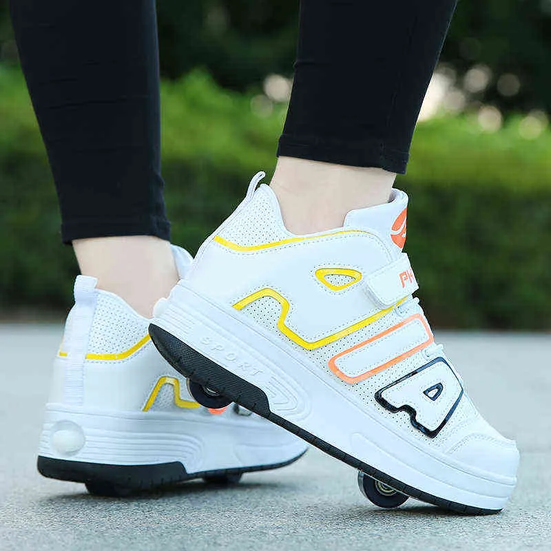 Chaussures de sport à roulettes avec deux roues pour enfants garçons filles mode tennis enfants garçon fille patinage roue sneaker_voghion.com